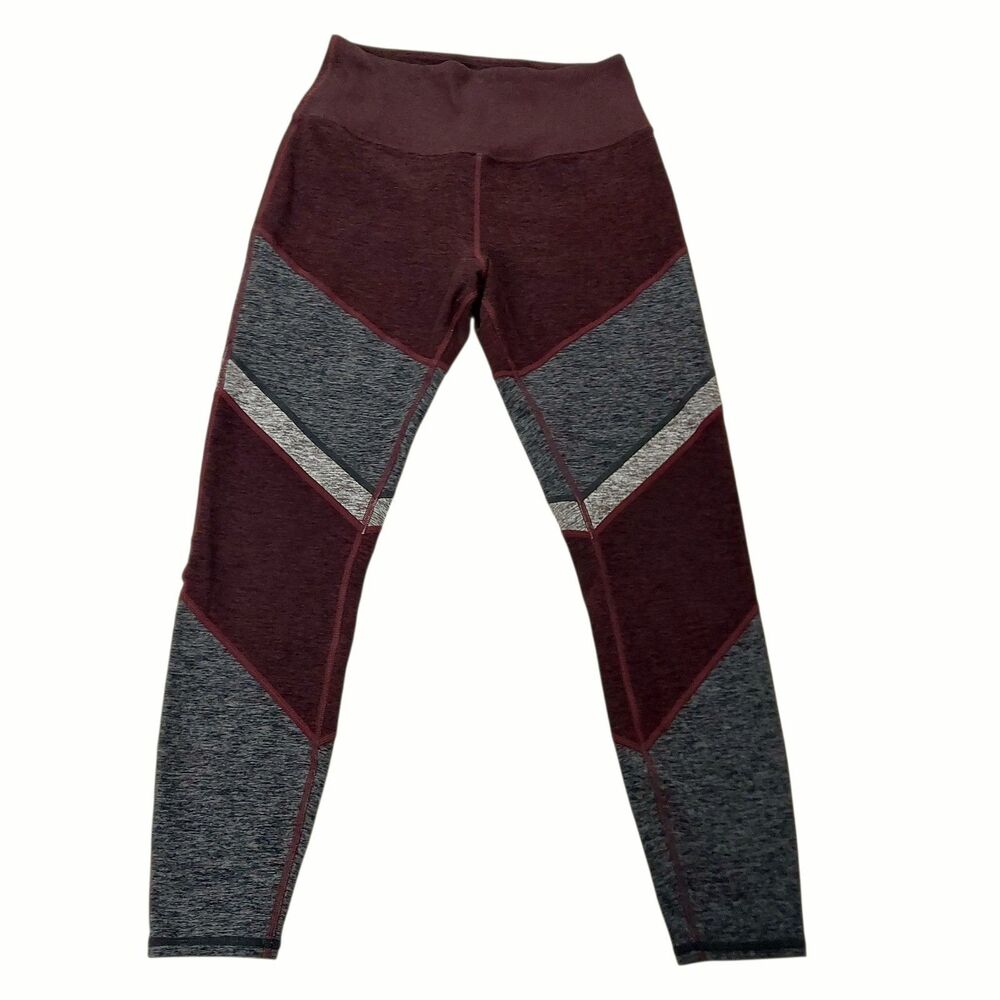 Alo Yoga Womens Medium Burgundy Gray Chevron Colorblock High Waist Leggings Gym